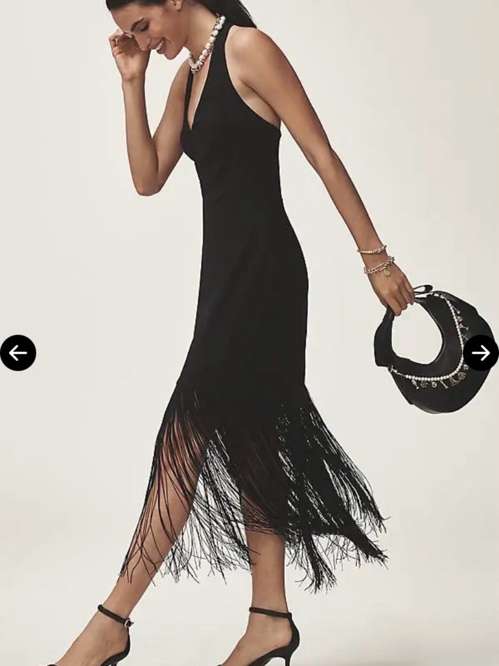 Hutch Plunge Black Backless Halter Fringe Midi Mini Bodycon Dress XSmall XS [CH]